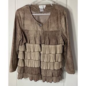 Great Cavalier Brown Tiered Ruffle Faux Suede Long Sleeve Jacket L